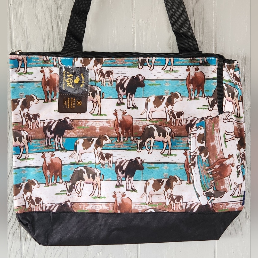 Cow Herd Canvas Western Tote Bag Purse Attached Coin Pouch
